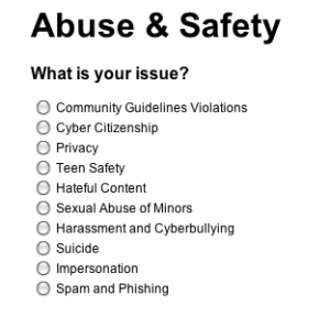 YouTube's abuse and safety menu